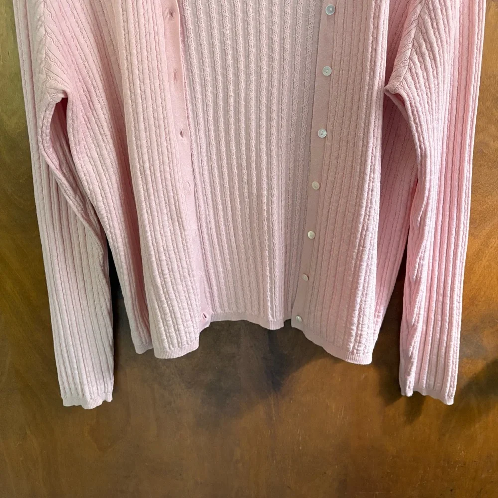 Vintage Brooks Brothers Pastel Pink Cable Knit Button Down Cardigan Silk Large - Picture 8 of 13